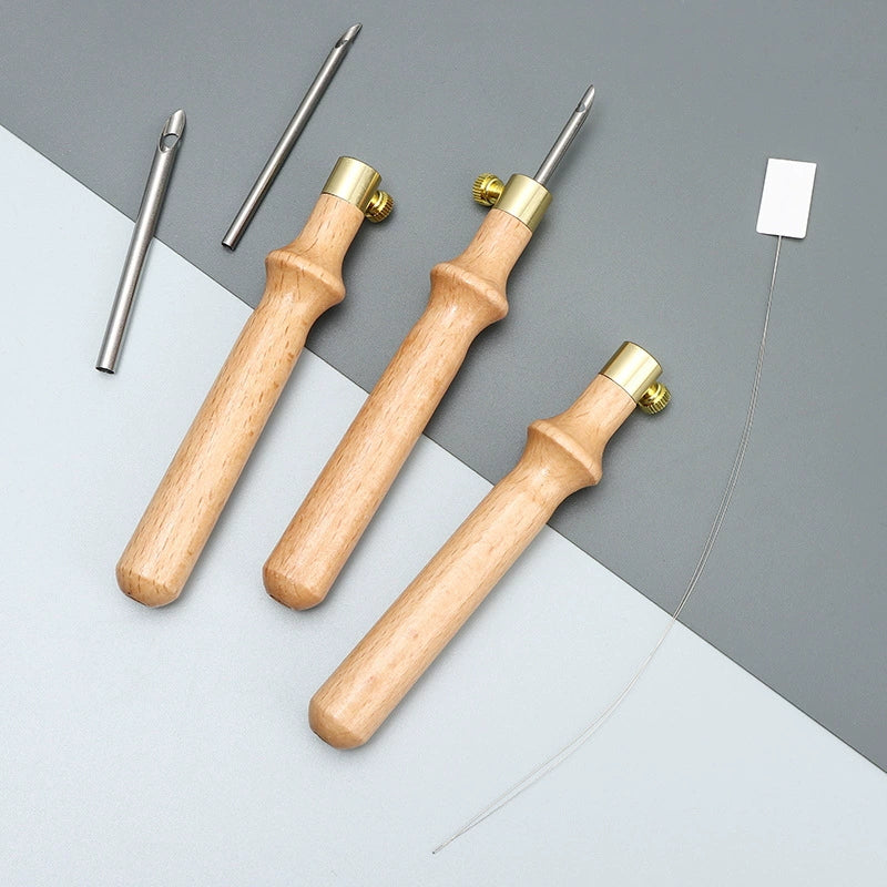 3 Needles Set with Gold Tube and Wooden Handle
