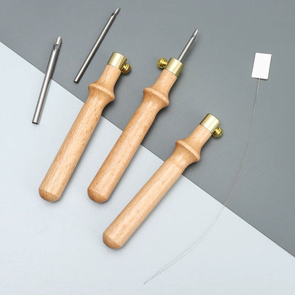 3 Needles Set with Gold Tube and Wooden Handle