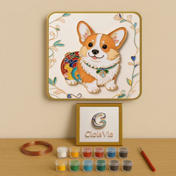 Bunter Corgi im Outfit – Cloisonné Kit