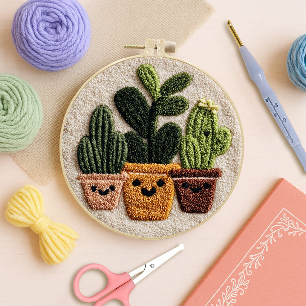 Happy Cactus Trio-Punch Needle Kit