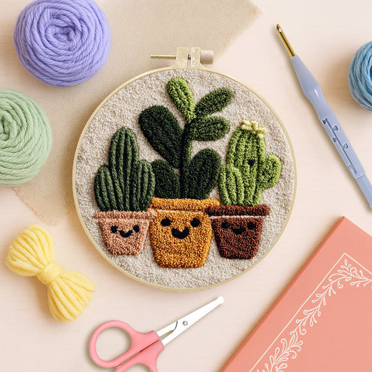 Happy Cactus Trio-Punch Needle Kit