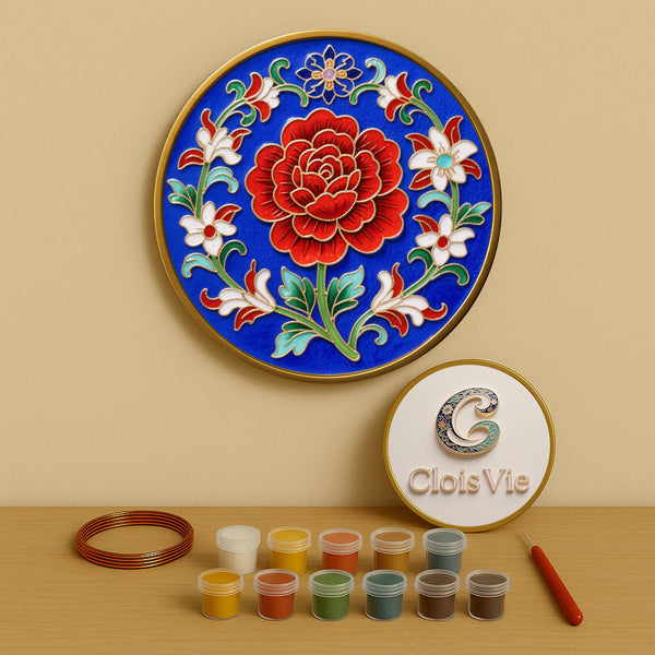 Englische Rose & Chinesische Schriftrolle - Cloisonné Kit