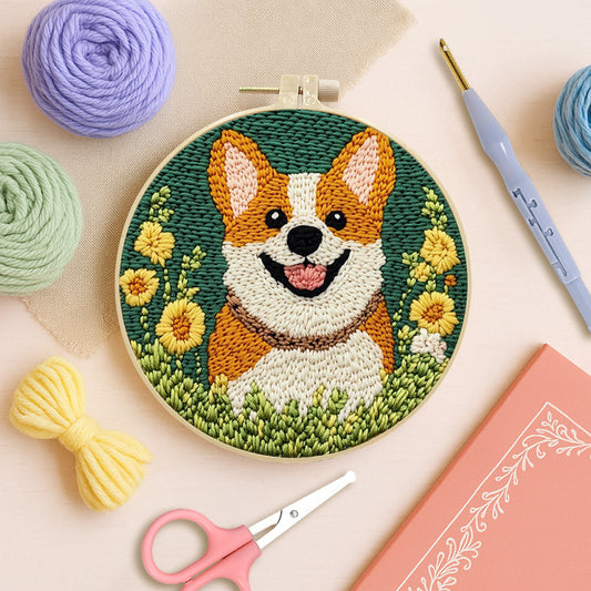 Joyful Corgi-Punch Needle Kit