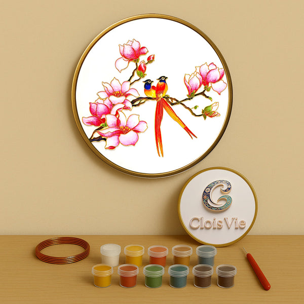 Langschwänziger Vogel & Blume – Cloisonné Kit