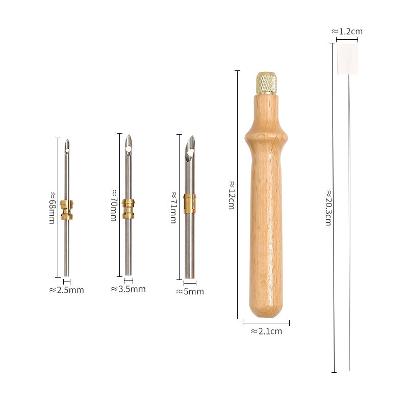 3 Needles Set with Gold Tube and Wooden Handle