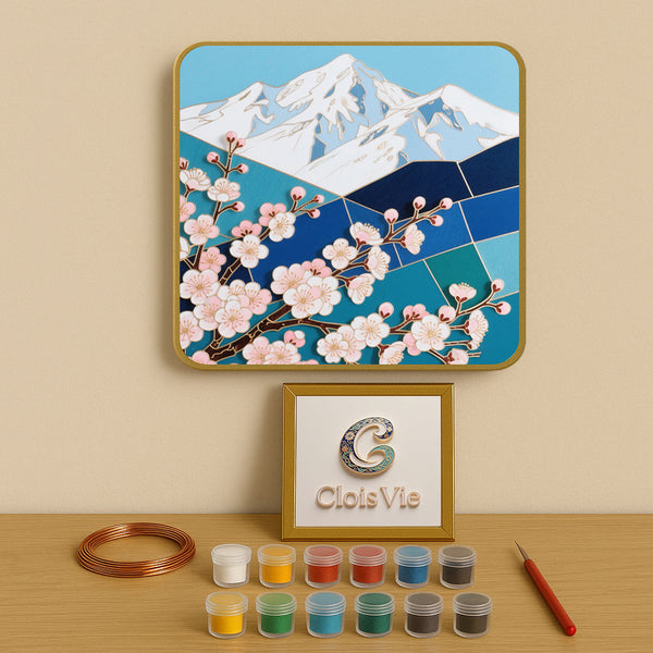 Pfirsichblüten und schneebedeckte Berge – Cloisonné Kit