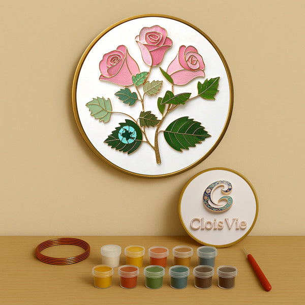 Dreifache rosa Rosen - Cloisonné Kit