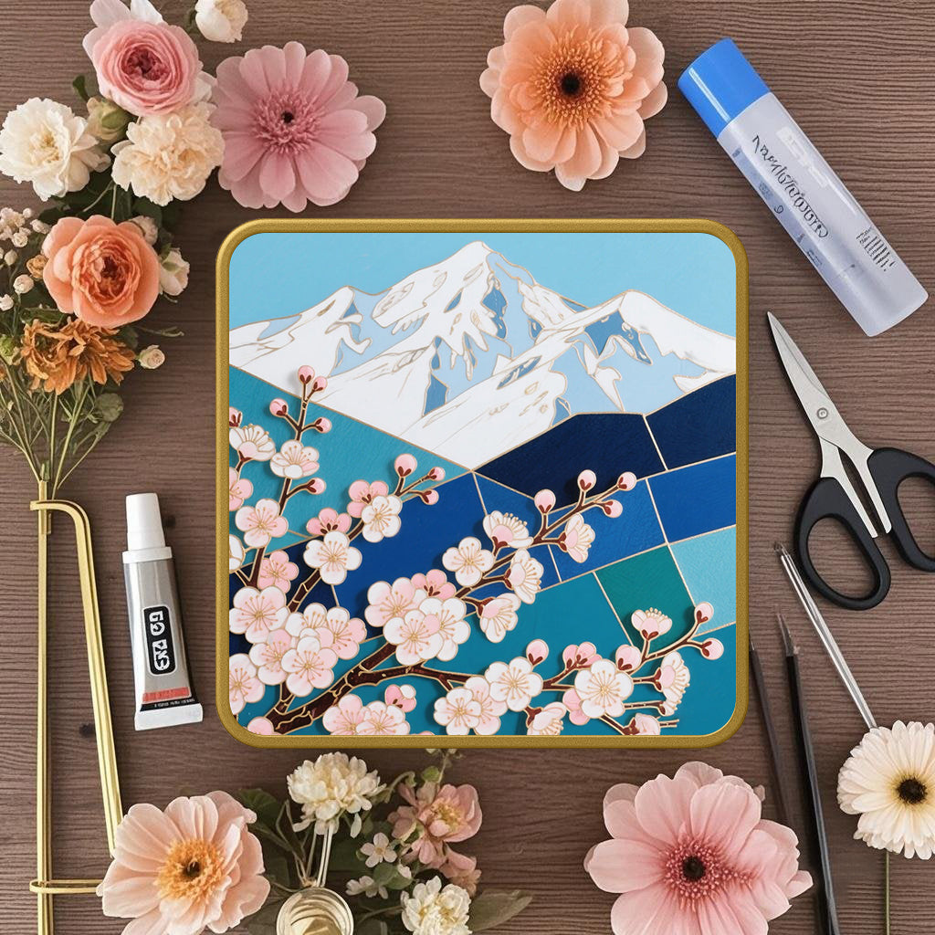 Pfirsichblüten und schneebedeckte Berge – Cloisonné Kit