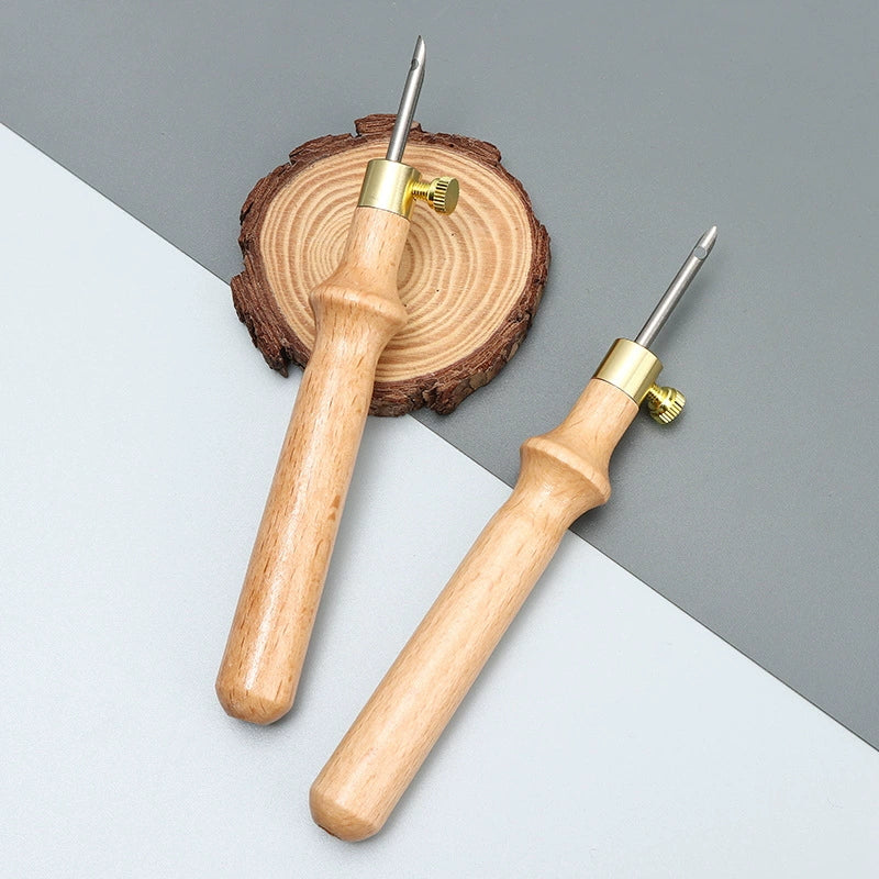 3 Needles Set with Gold Tube and Wooden Handle