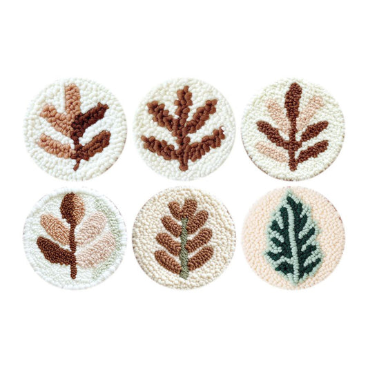 Scandi Leaf-Punch Needle Coaster