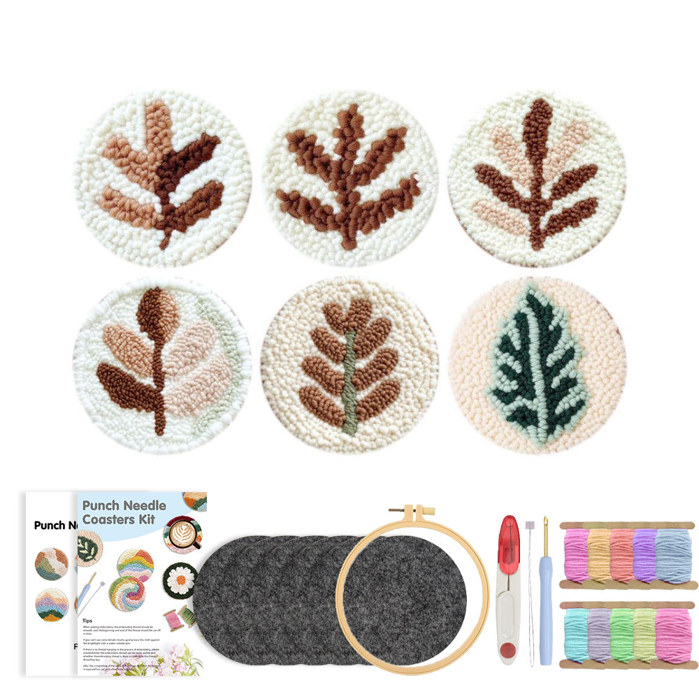 Scandi Leaf-Punch Needle Coaster