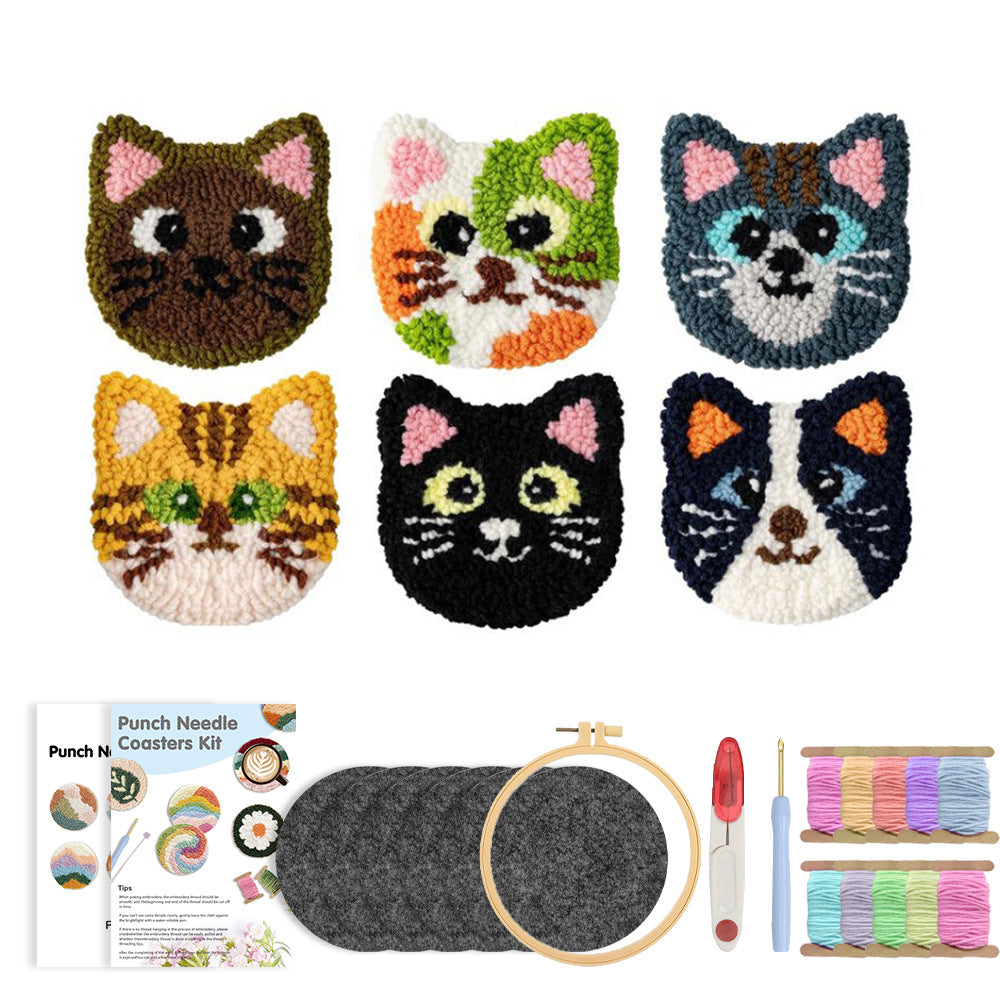Kitty Crew-Punch Needle Coaster