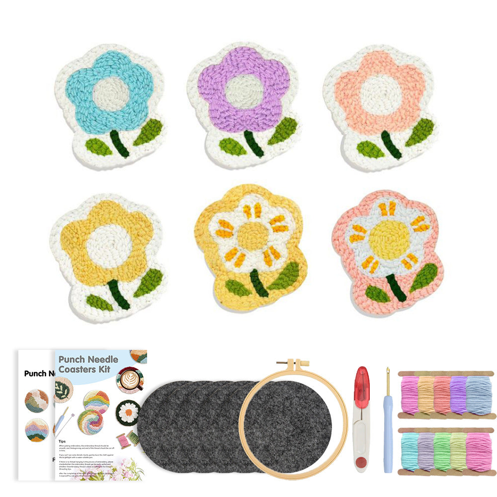 Pastel Petals-Punch Needle Coaster
