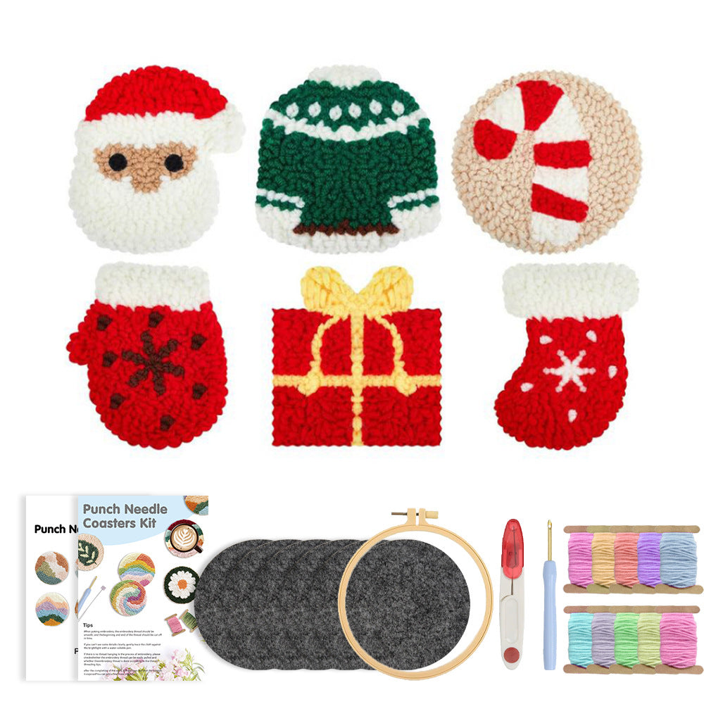 Merry Cozy Holiday-Punch Needle Coaster