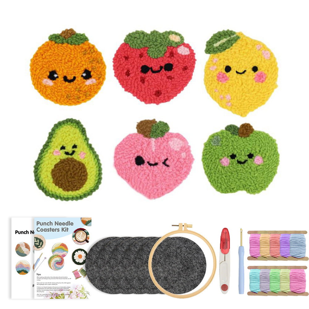 Kawaii Fruit Friends-Punch Needle Coaster