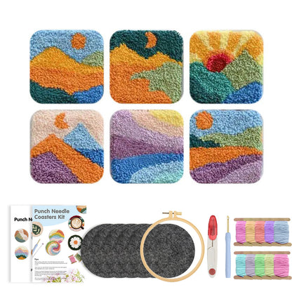 Pastel Vista Squares-Punch Needle Coaster
