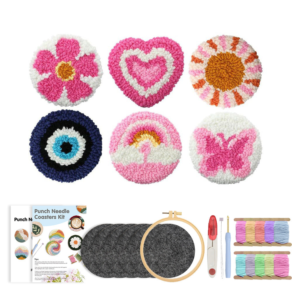 Pink Charms-Punch Needle Coaster