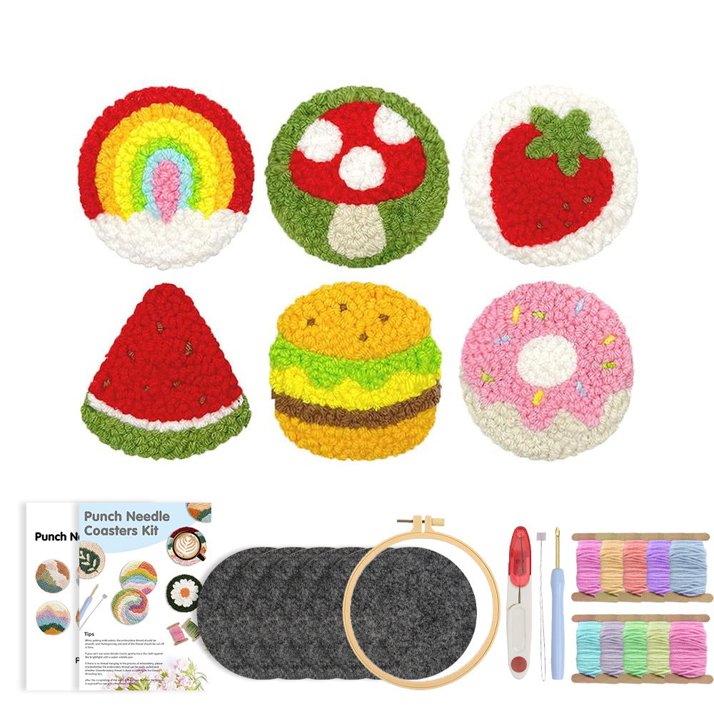 Playful Bites-Punch Needle Coaster