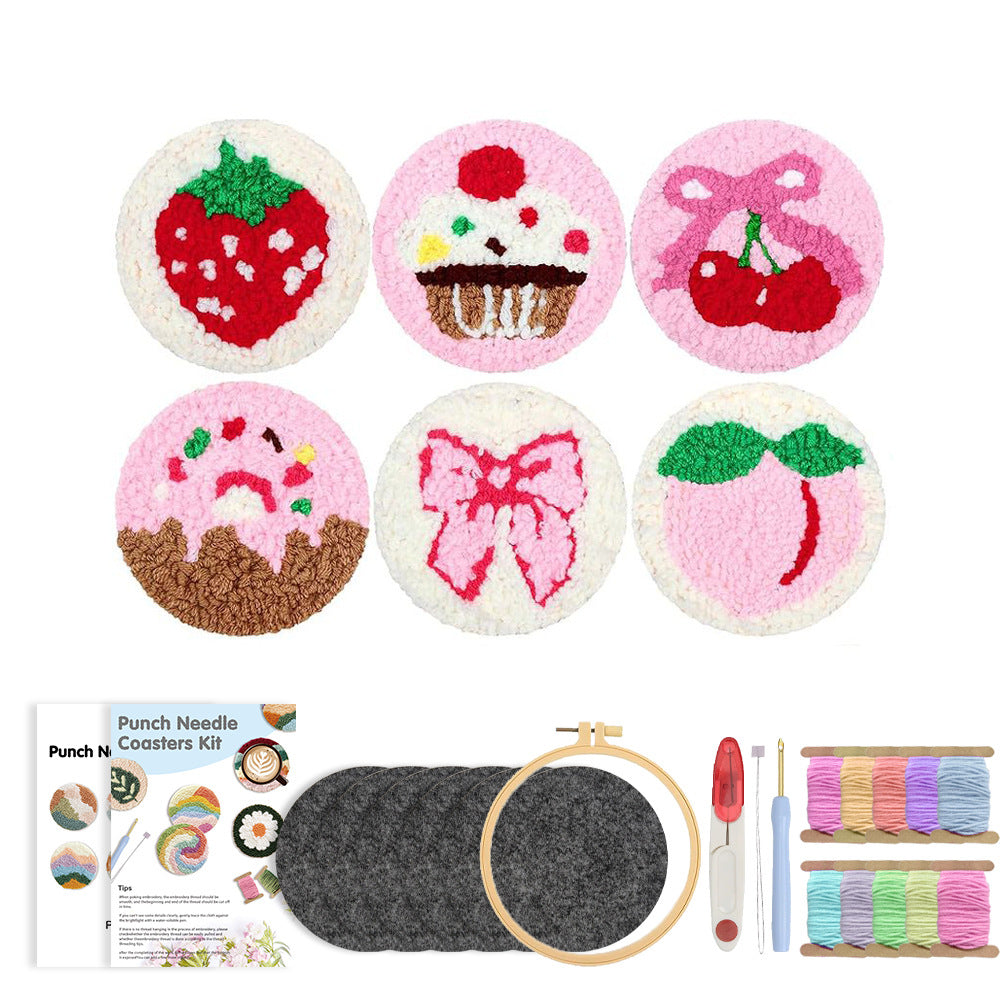 Sweet Pink Story-Punch Needle Coaster